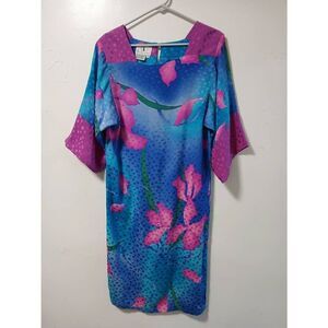 Vintage 80's womens small flora Kung 100% silk pink damask midi dress  floral